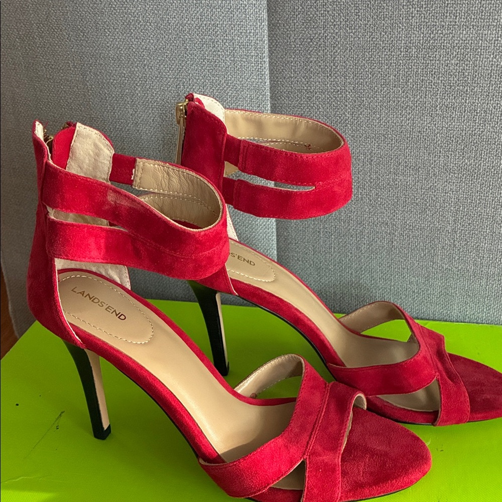 Lands' End Vibrant Red Suede Heels, SZ: 8, NEW